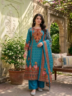 Teal Embroidered Kurta Set With Paisley Dupatta