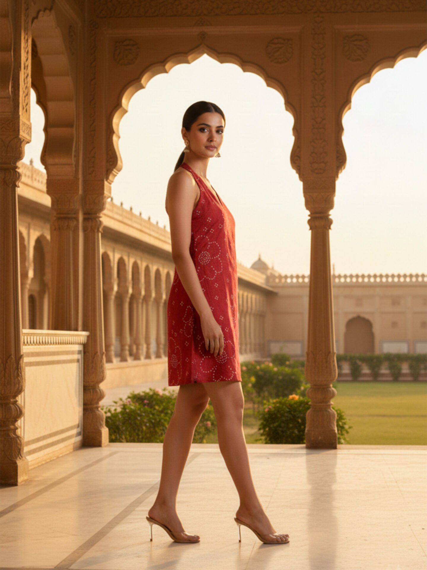 Red Sleeveless Printed Short Kurti - Image 3