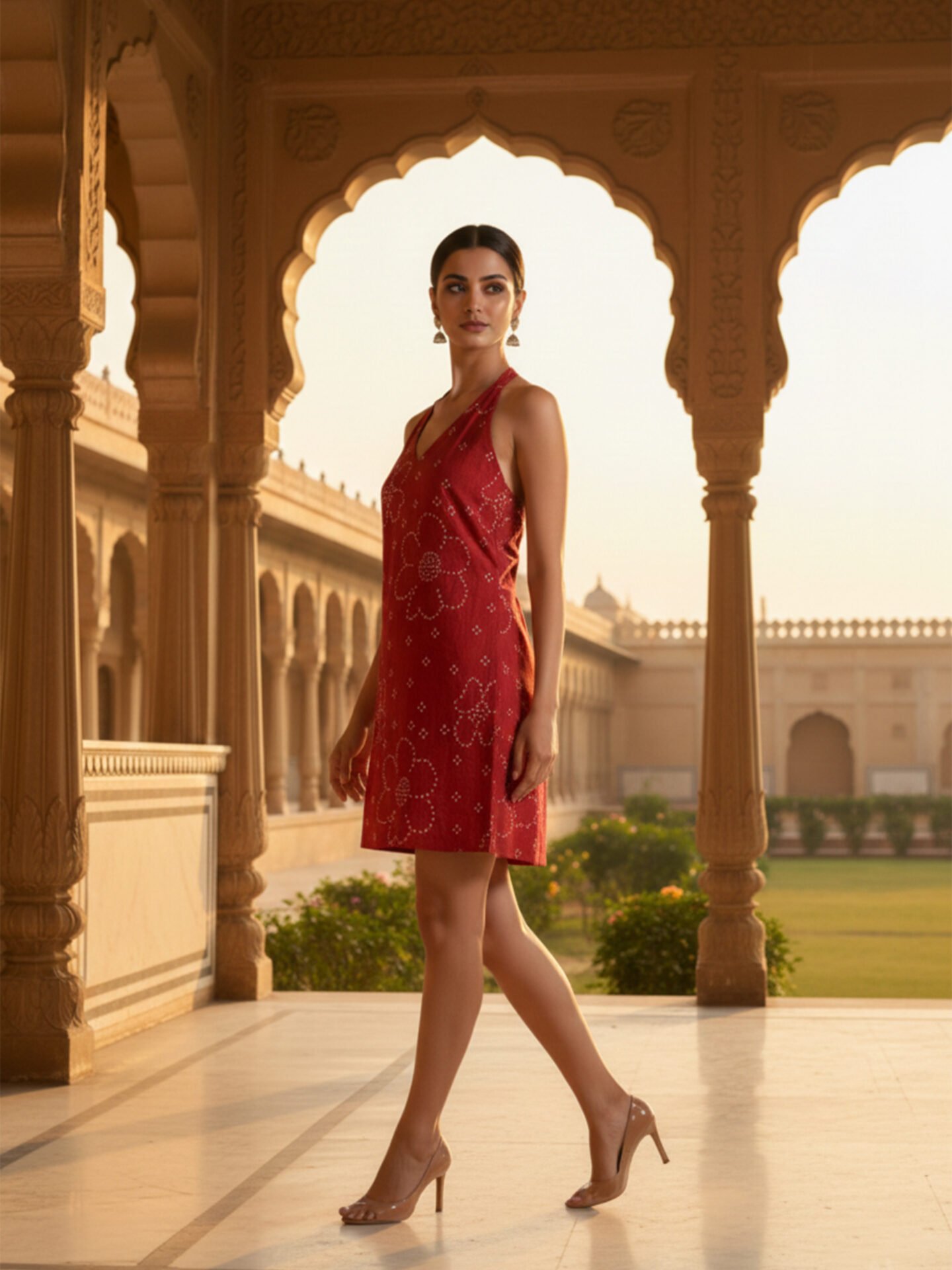 Red Sleeveless Printed Short Kurti - Image 2