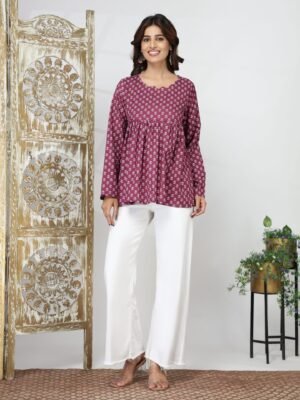 Women's Magenta Maroon Peplum Flared Short Kurti