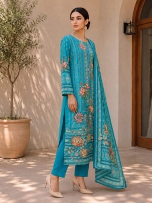 Turquoise Floral Embellished Kurta Set