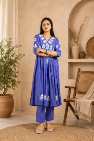 Women's Indigo Blue Embroidered Kurta Pant Set - Tamanna 61820