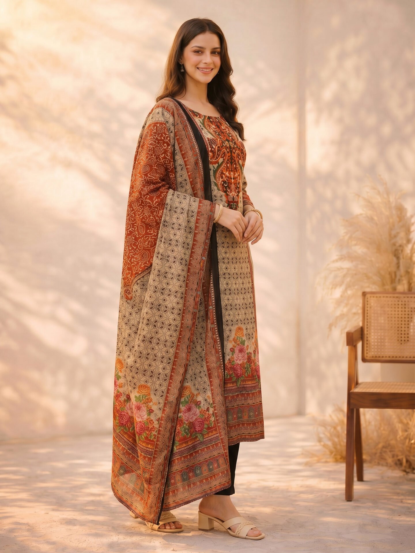 Beige Paisley Embellished Kurta Set - Image 2
