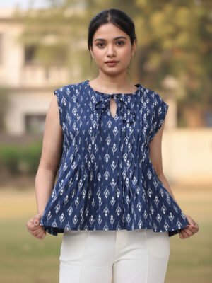 Navy Blue Printed Peplum Top