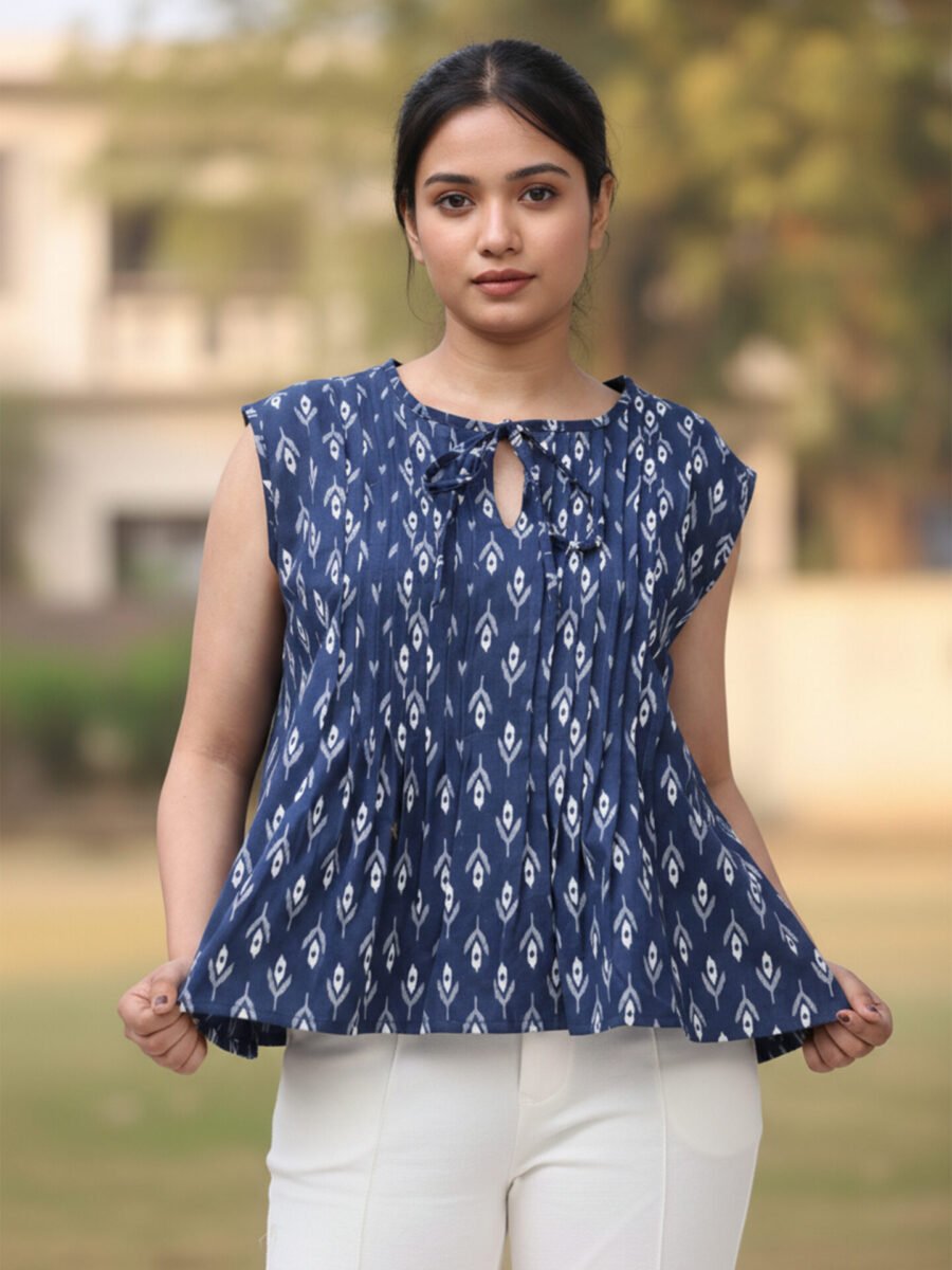 Navy Blue Printed Peplum Top