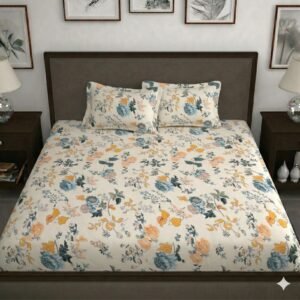 Hosta Homes Ivory Vintage Floral King Size Bedsheet with 2 Pillow Covers