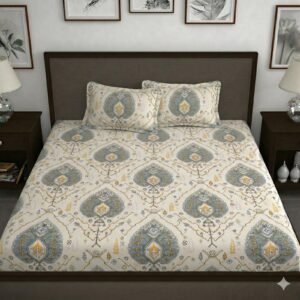 Hosta Homes Grey Ivory Medallion King Size Bedsheet with 2 Pillow Covers