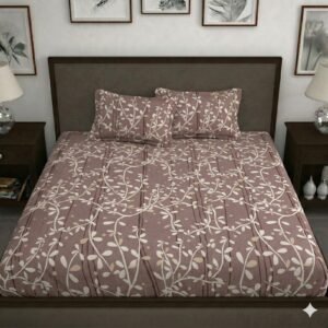 Hosta Homes Mauve Leaf Vine King Size Bedsheet with 2 Pillow Covers