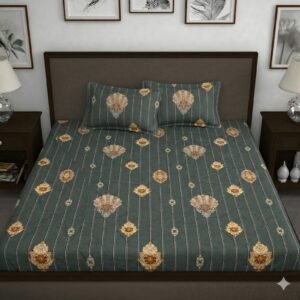 Hosta Homes Dark Green Royal Stripe King Size Bedsheet with 2 Pillow Covers