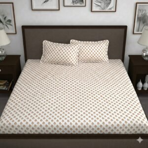 Hosta Homes Ivory Tiny Buti King Size Bedsheet with 2 Pillow Covers