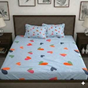 Hosta Homes Cupcake Blue Heart King Size Bedsheet with 2 Pillow Covers