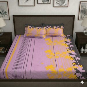 Hosta Homes Purple Yellow Butterfly King Size Bedsheet with 2 Pillow Covers