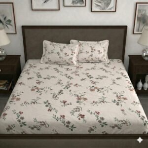 Hosta Homes Ivory Mini Floral King Size Bedsheet with 2 Pillow Covers