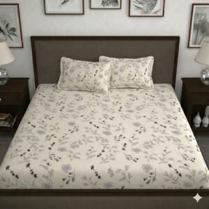 Hosta Homes Ivory Pastel Floral King Size Bedsheet with 2 Pillow Covers