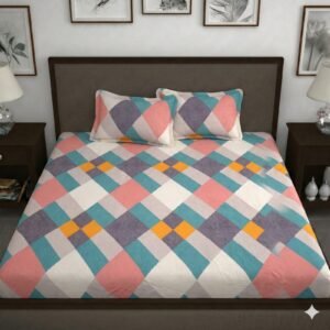 Hosta Homes Pastel Geometric King Size Bedsheet with 2 Pillow Covers