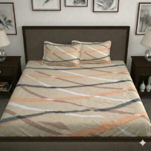 Hosta Homes Beige Diagonal Stripe King Size Bedsheet with 2 Pillow Covers