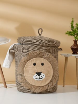 Kids Laundry Bag with Cover - Natural Black Lion