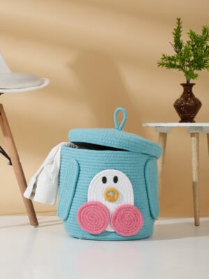 Kids Laundry Bag with Cover - Sky Blue Penguin