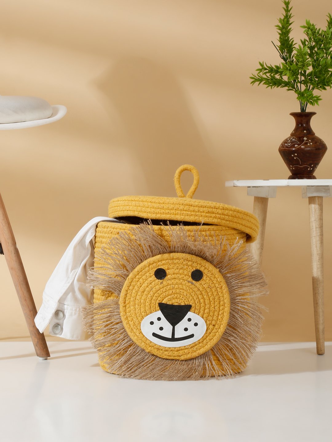Kids Laundry Bag with Cover - Yellow Lion