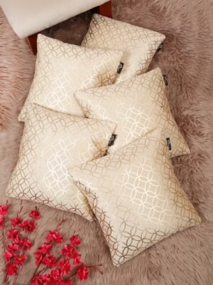 Hosta Homes Ivory Gold Geometric Circle Foil Printed Cushion Covers - Set of 5