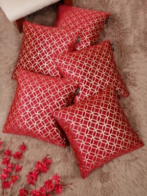Hosta Homes Red Gold Geometric Circle Foil Printed Cushion Covers - Set of 5