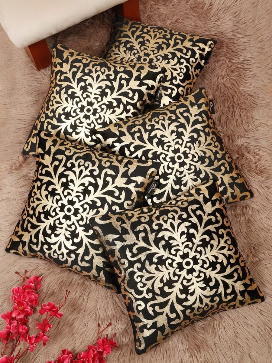 Hosta Homes Black Gold Damask Foil Printed Cushion Covers - Set of 2