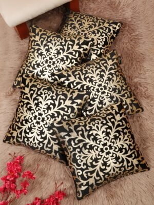 Hosta Homes Black Gold Damask Foil Printed Cushion Covers - Set of 5