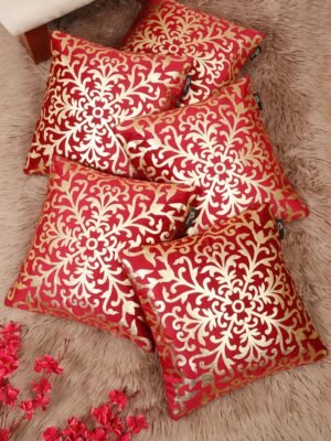 Hosta Homes Red Gold Damask Foil Printed Cushion Covers - Set of 5