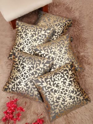 Hosta Homes Grey Gold Damask Foil Printed Cushion Covers - Set of 5