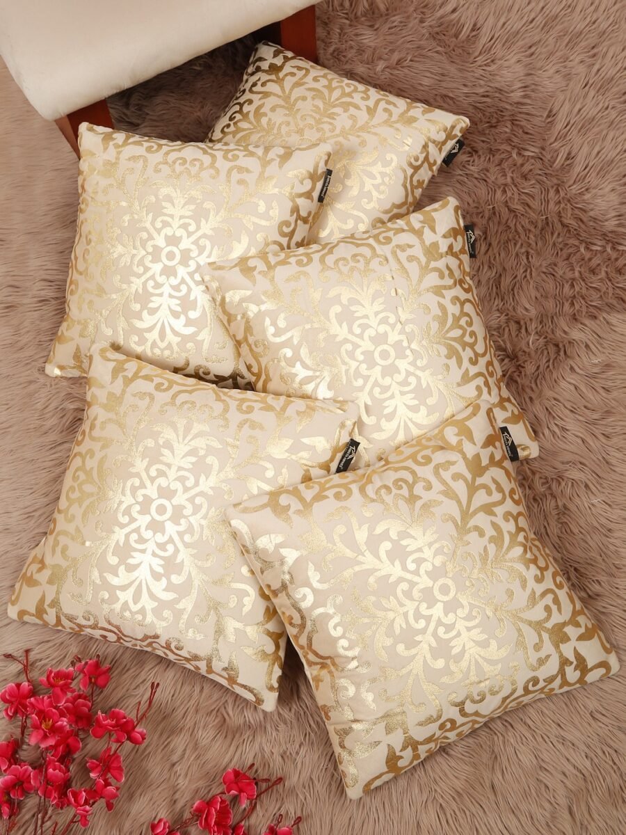 Hosta Homes Ivory Gold Damask Foil Printed Cushion Covers - Set of 2