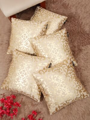 Hosta Homes Ivory Gold Damask Foil Printed Cushion Covers - Set of 5