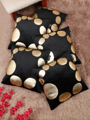 Hosta Homes Black Gold Large Circle Foil Printed Cushion Covers - Set of 5