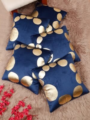 Hosta Homes Navy Blue Gold Large Circle Foil Printed Cushion Covers - Set of 5