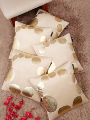 Hosta Homes Ivory Gold Large Circle Foil Printed Cushion Covers - Set of 5