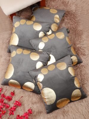 Hosta Homes Grey Gold Large Circle Foil Print Cushion Covers - Set of 5