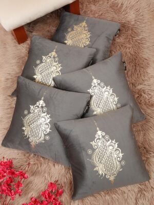 Hosta Homes Grey Gold Paisley Foil Print Cushion Covers - Set of 5
