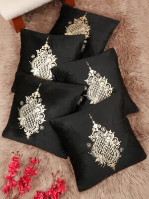 Hosta Homes Black Gold Paisley Foil Print Cushion Covers - Set of 5