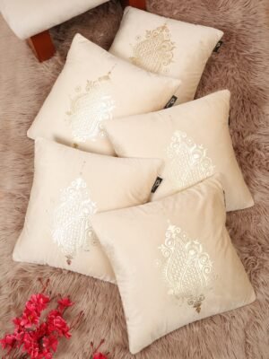 Hosta Homes Ivory Gold Paisley Foil Print Cushion Covers - Set of 5