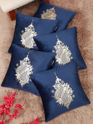 Hosta Homes Navy Blue Gold Paisley Foil Print Cushion Covers - Set of 5