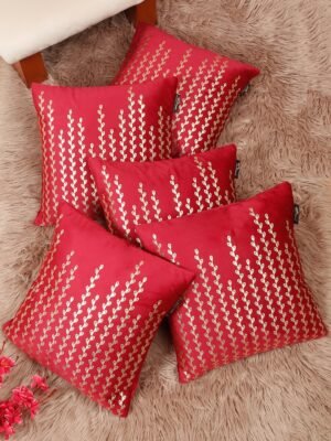 Hosta Homes Red Gold Leaf Vine Foil Print Cushion Covers - Set of 5