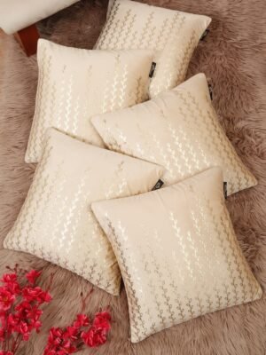 Hosta Homes Ivory Gold Leaf Vine Foil Print Cushion Covers - Set of 5
