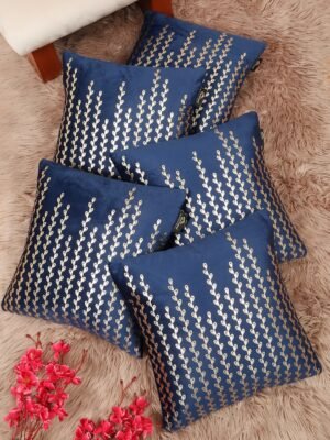 Hosta Homes Navy Blue Gold Leaf Vine Foil Print Cushion Covers - Set of 5