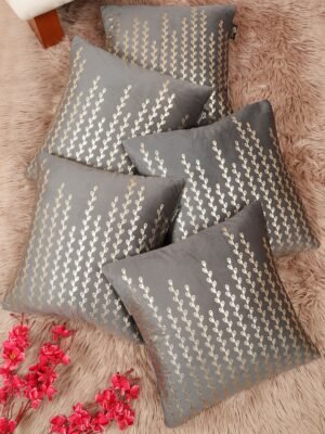 Hosta Homes Grey Gold Leaf Vine Foil Print Cushion Covers - Set of 5