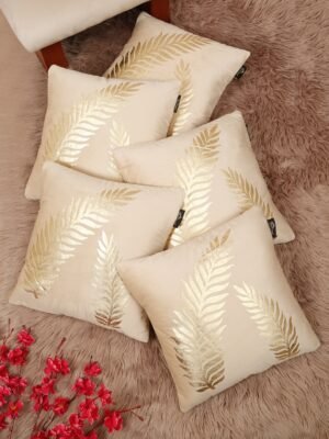 Hosta Homes Ivory Gold Fern Leaf Foil Print Cushion Covers - Set of 5