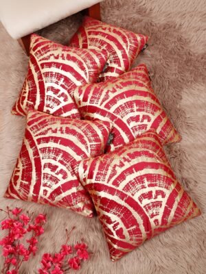 Hosta Homes Red Gold Abstract Arc Foil Print Cushion Covers - Set of 5