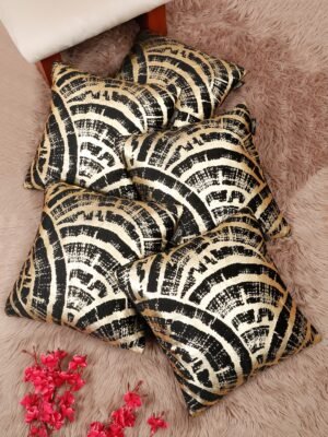 Hosta Homes Black Gold Abstract Arc Foil Print Cushion Covers - Set of 5
