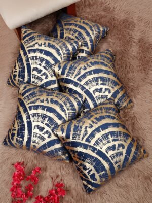 Hosta Homes Navy Blue Gold Abstract Arc Foil Print Cushion Covers - Set of 5