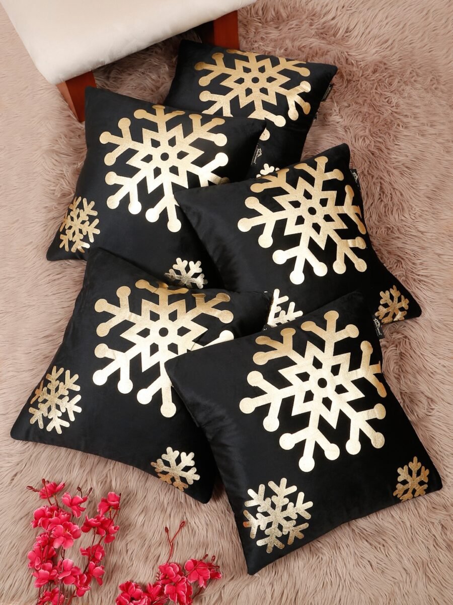 Hosta Homes 16 X 16 Inches Foil Printed Cushion Covers Set of 5 - HHCC804
