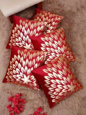 Hosta Homes 16 X 16 Inches Foil Printed Cushion Covers Set of 5 - HHCC809
