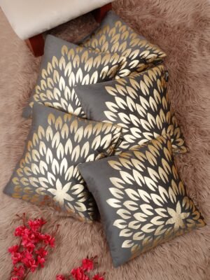 Hosta Homes 16 X 16 Inches Foil Printed Cushion Covers Set of 5 - HHCC810